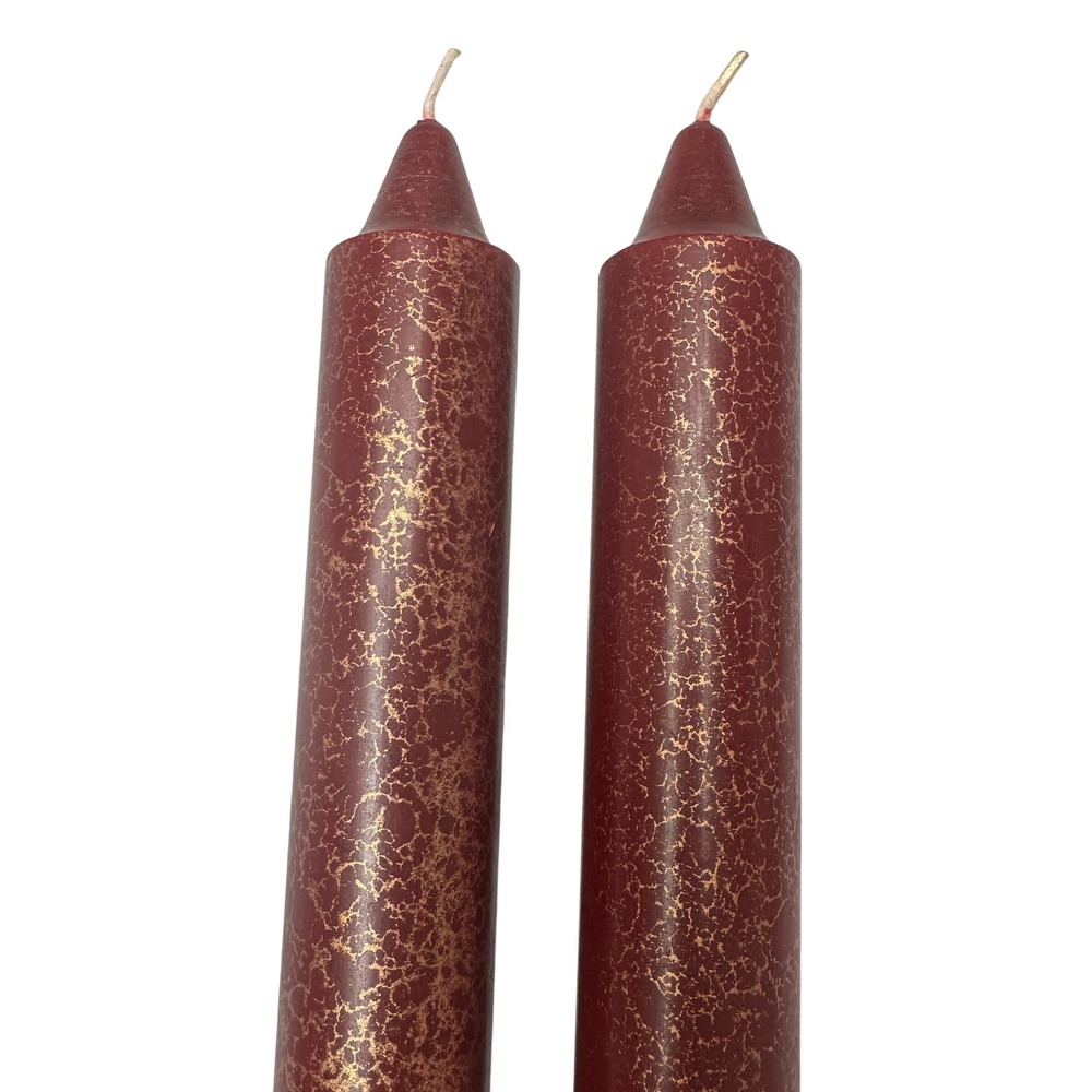 ROOT Gilded 9" Gentry Candle Set 2 Wine Burgundy Beeswax-Enriched 22.5 Hour Burn